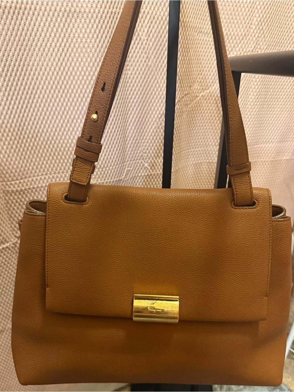 Ferragamo leather Shoulder Bag in Tan - Classic Structured Satchel